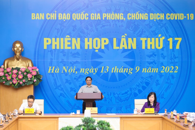Thủ tướng Chính phủ Phạm Minh Chính chủ trì Phiên họp lần thứ 17 của Ban Chỉ đạo Quốc gia phòng, chống dịch Covid-19. Ảnh: VGP